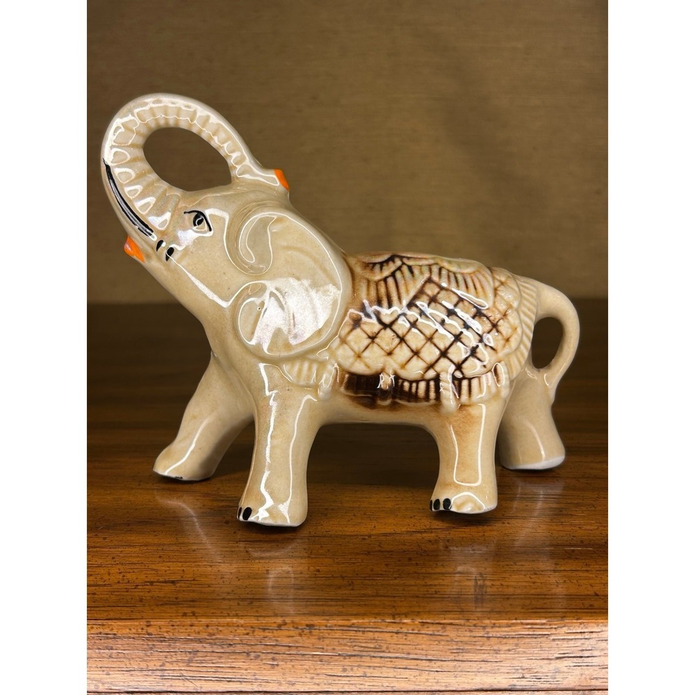 Mid Century Elephant Figurine | Trunk up Lucky Elephant